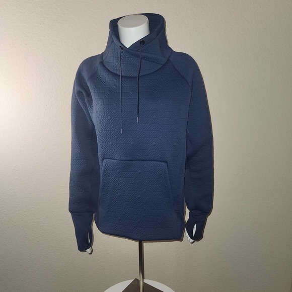 Athleta Jacquard Elevation Pullover Quilted Sweatshirt, Navy Blue, Size Small - Picture 7 of 10